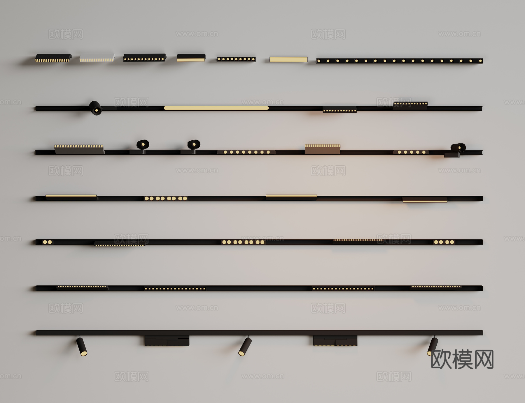 现代极简筒灯射灯 磁吸轨道射灯 明装转向射灯 线型灯 内嵌入su模型