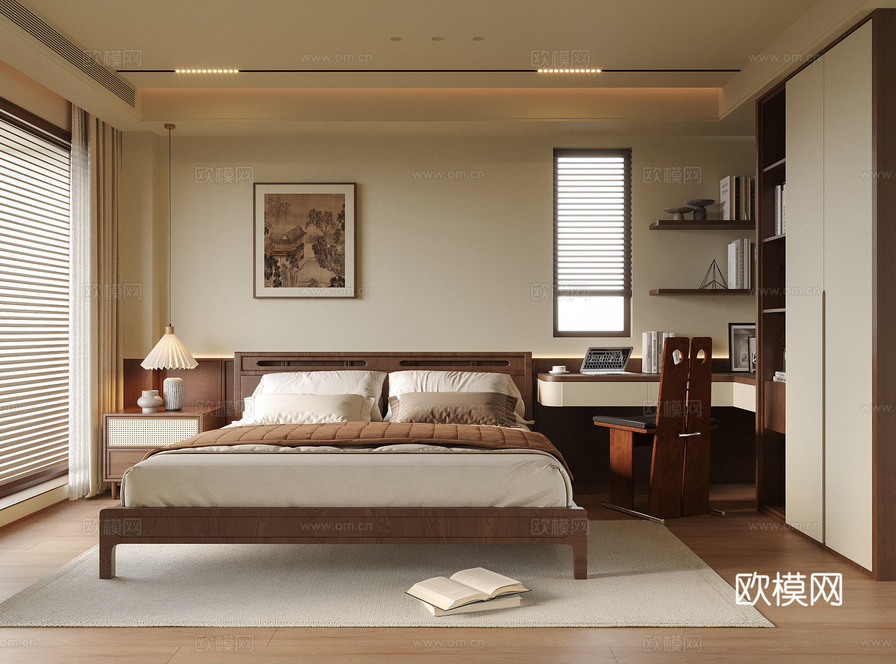 现代卧室 双人床su模型