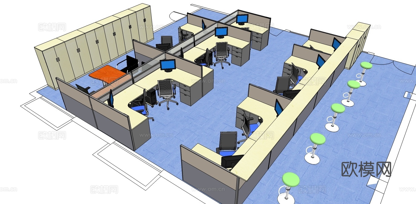 办公桌 工位 屏风卡位 办公椅 文件柜su模型