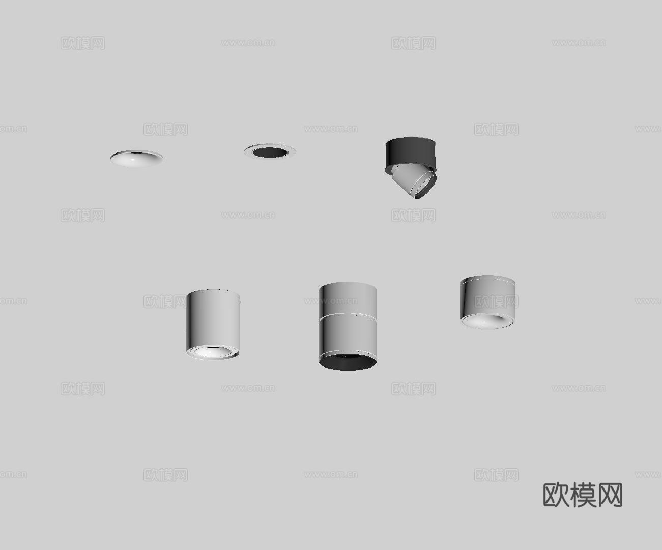 现代极简筒灯射灯 磁吸轨道射灯 明装转向射灯 线型灯 内嵌入su模型