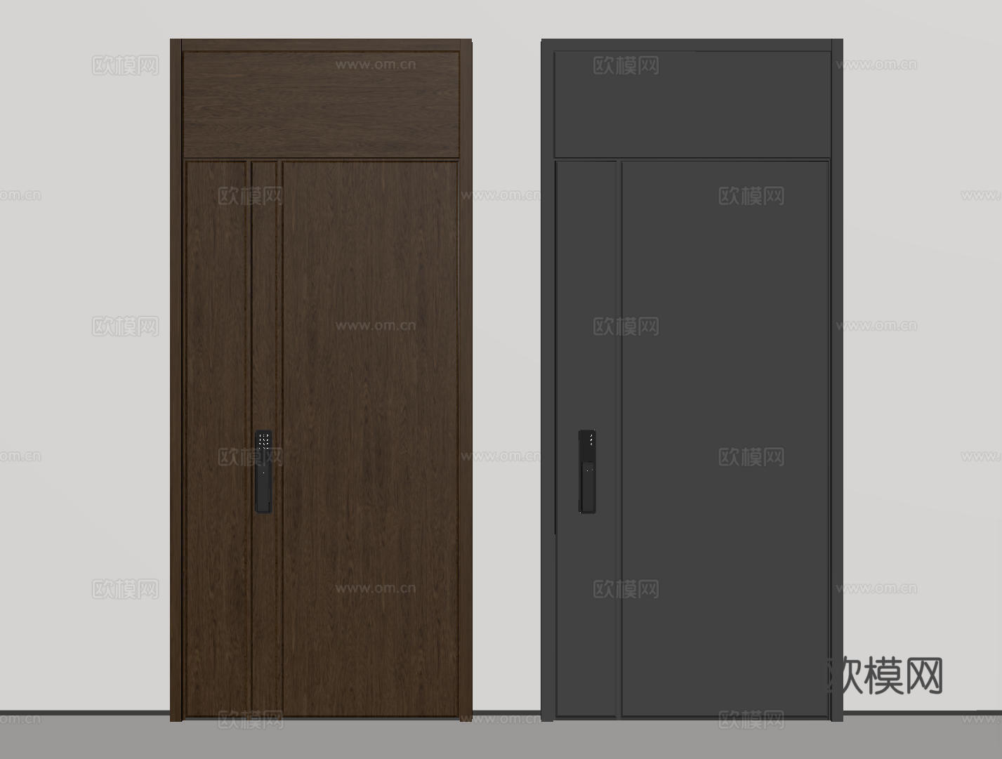 现代极简单开门 中古防盗门 通顶入户门 子母门 密码门 别墅su模型下载（渲染图2）