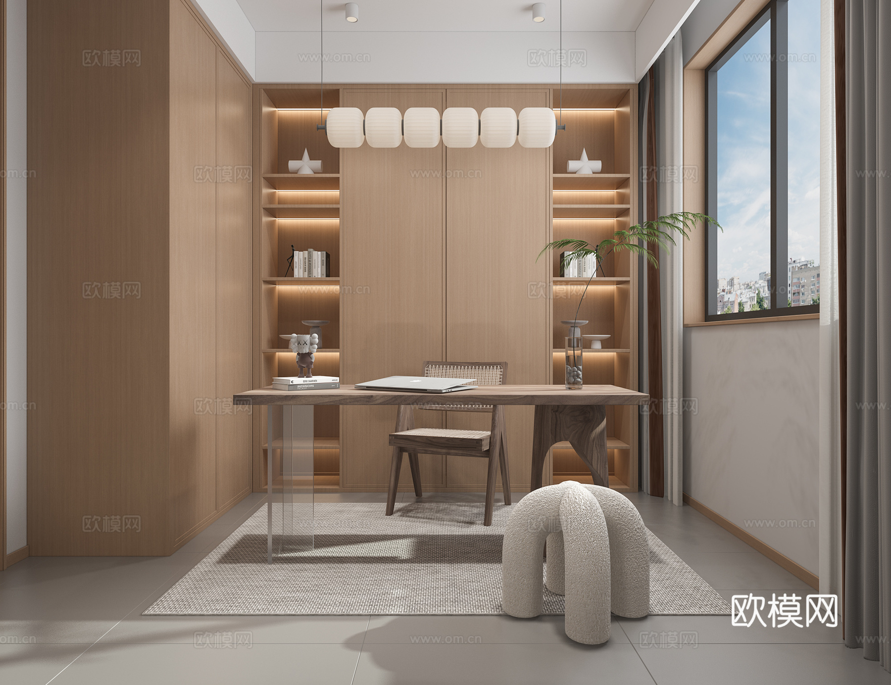 书房书桌书柜3d模型下载