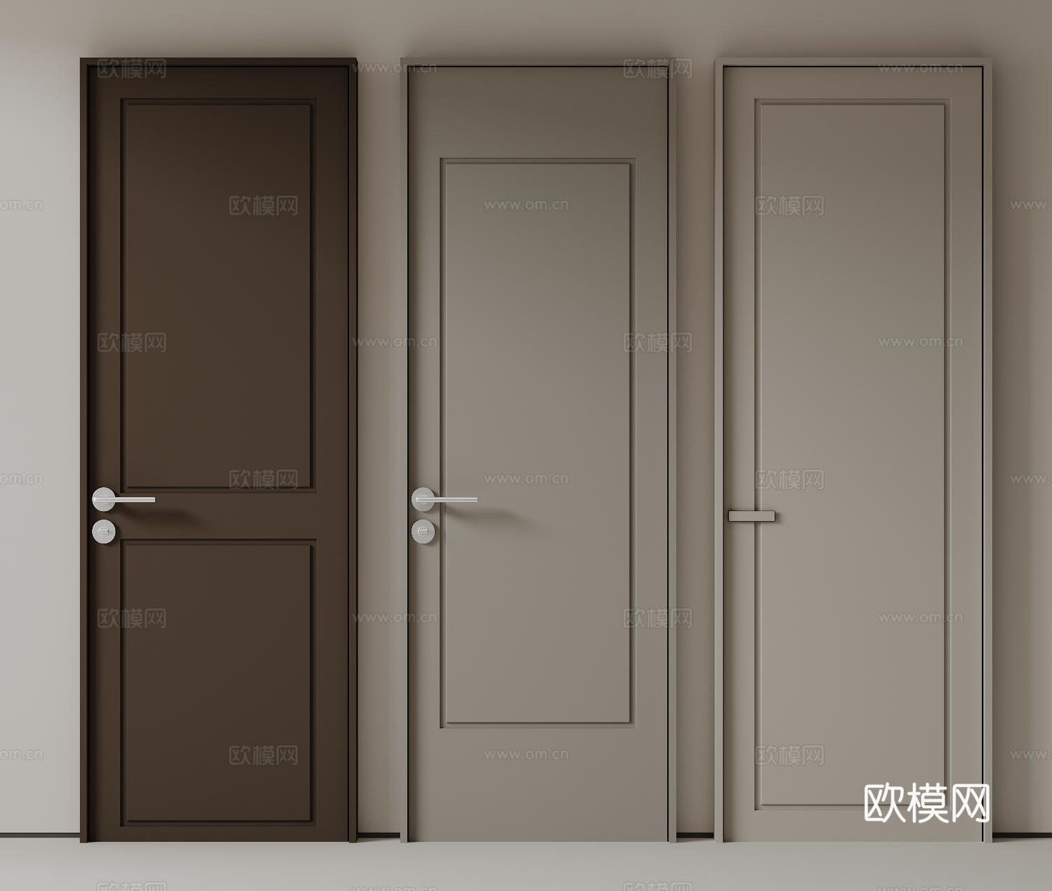 现代极简单开门 中古房间门 卧室门 平板门 实木门 平开门su模型