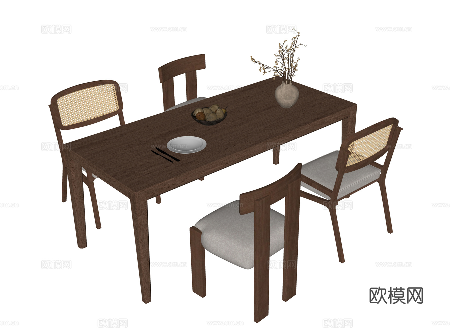 现代餐桌椅 餐椅 餐桌su模型