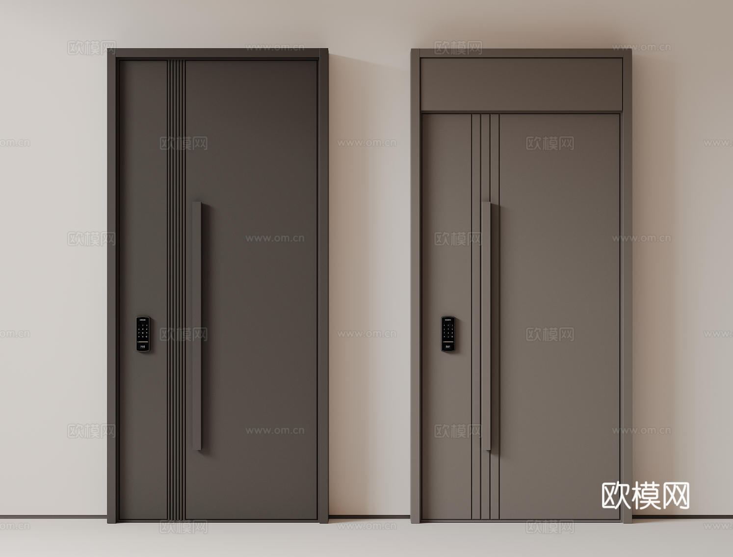 现代极简单开门 中古防盗门 通顶入户门 子母门 密码门 别墅su模型下载（渲染图1）
