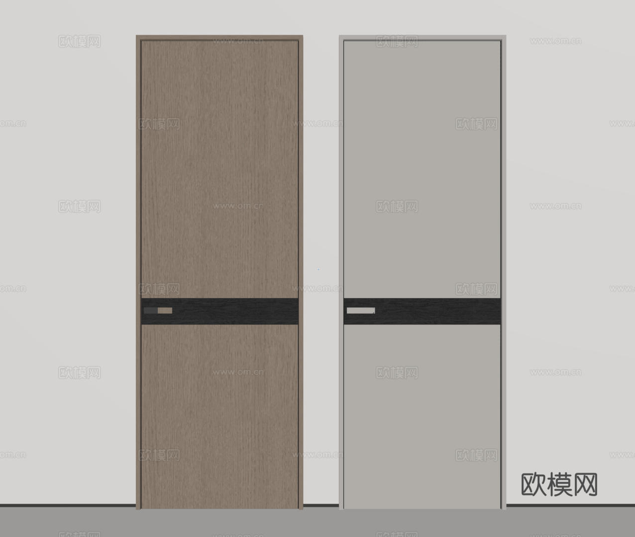 现代极简单开门 中古房间门 卧室门 平板门 实木门 平开门su模型下载（渲染图2）