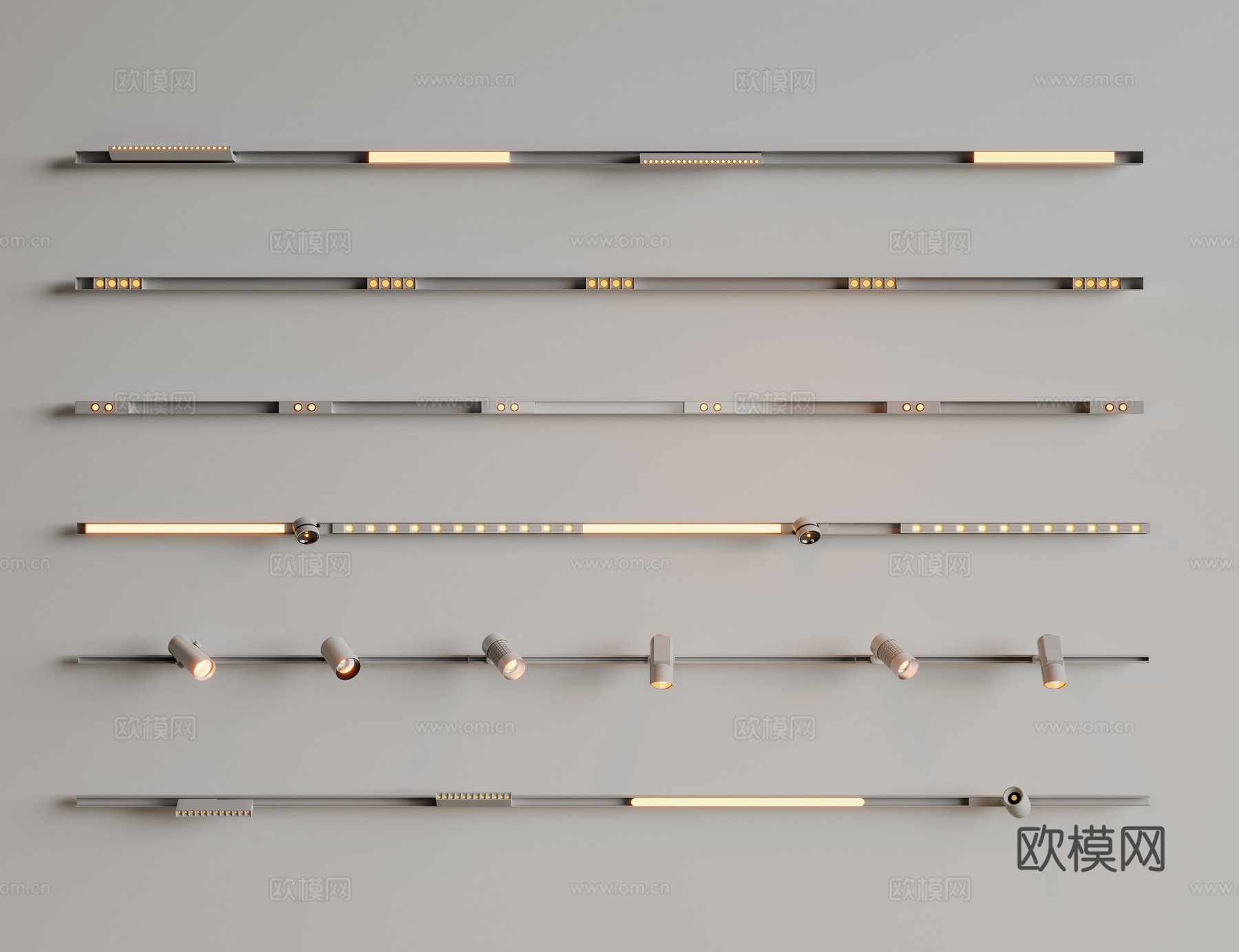 现代极简筒灯射灯 磁吸轨道射灯 明装转向射灯 线型灯 内嵌入su模型