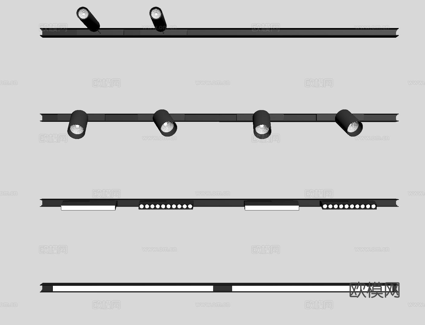 现代极简筒灯射灯 磁吸轨道射灯 明装转向射灯 线型灯 内嵌入su模型