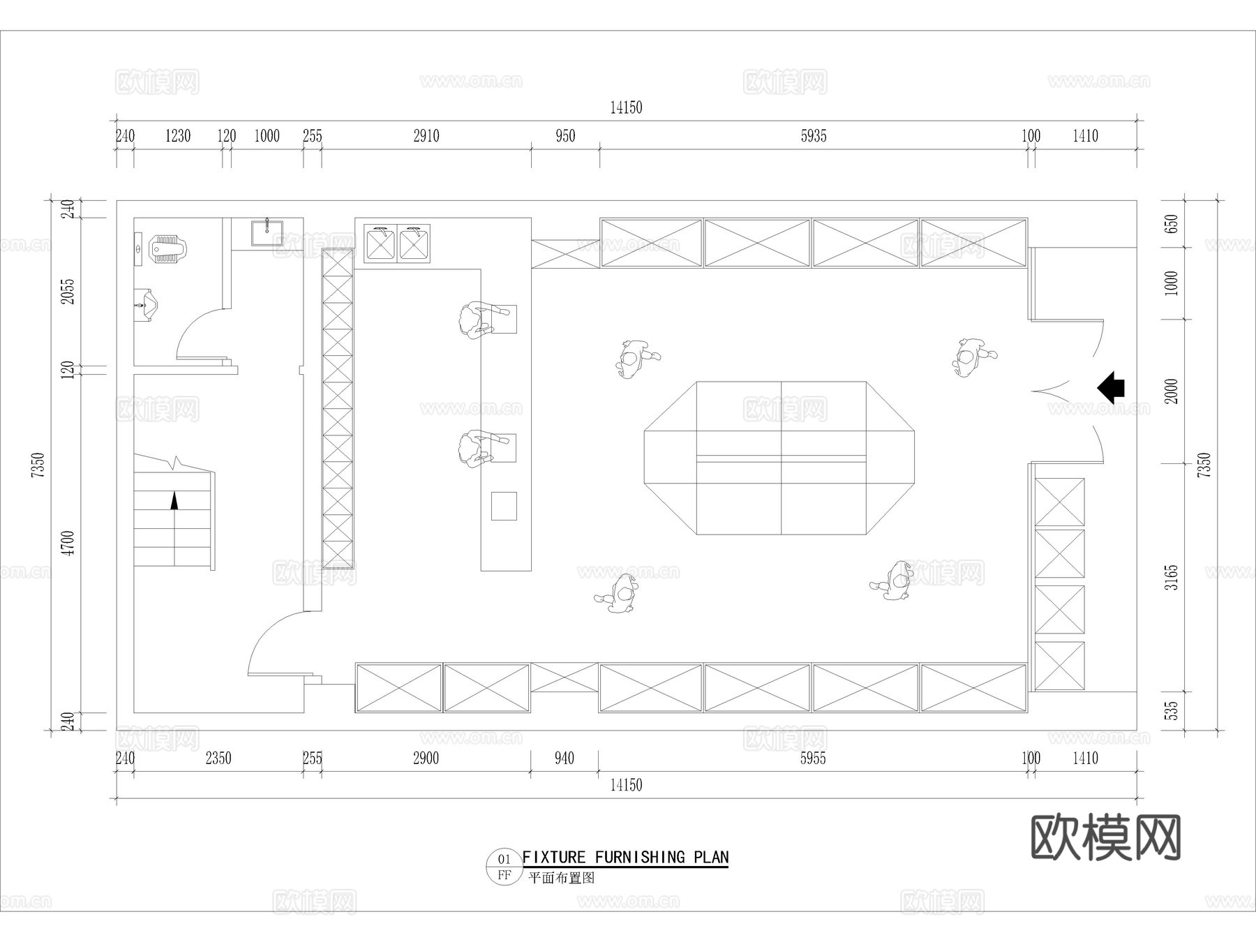 15套水果店生鲜果蔬店生活超市CAD平面图施工图cad施工图