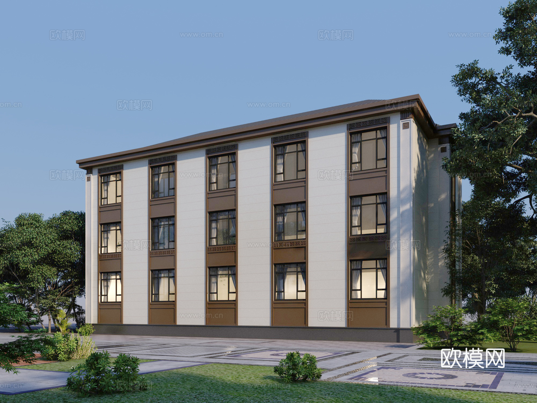 新中式自建房3d模型下载