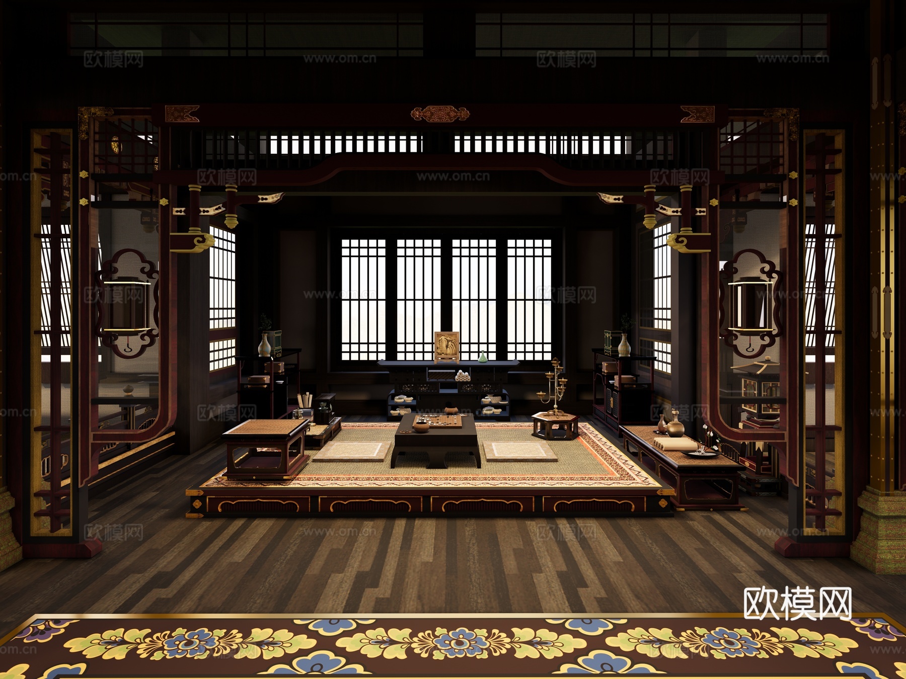 新中式中式影视 古代会客厅 唐宋会客厅 古风房间 中堂 影视su模型