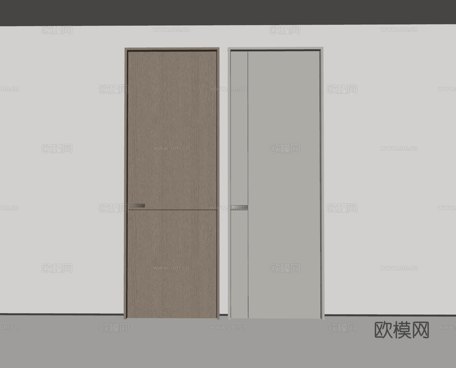 现代极简单开门 中古房间门 卧室门 平板门 实木门 平开门su模型下载（渲染图2）