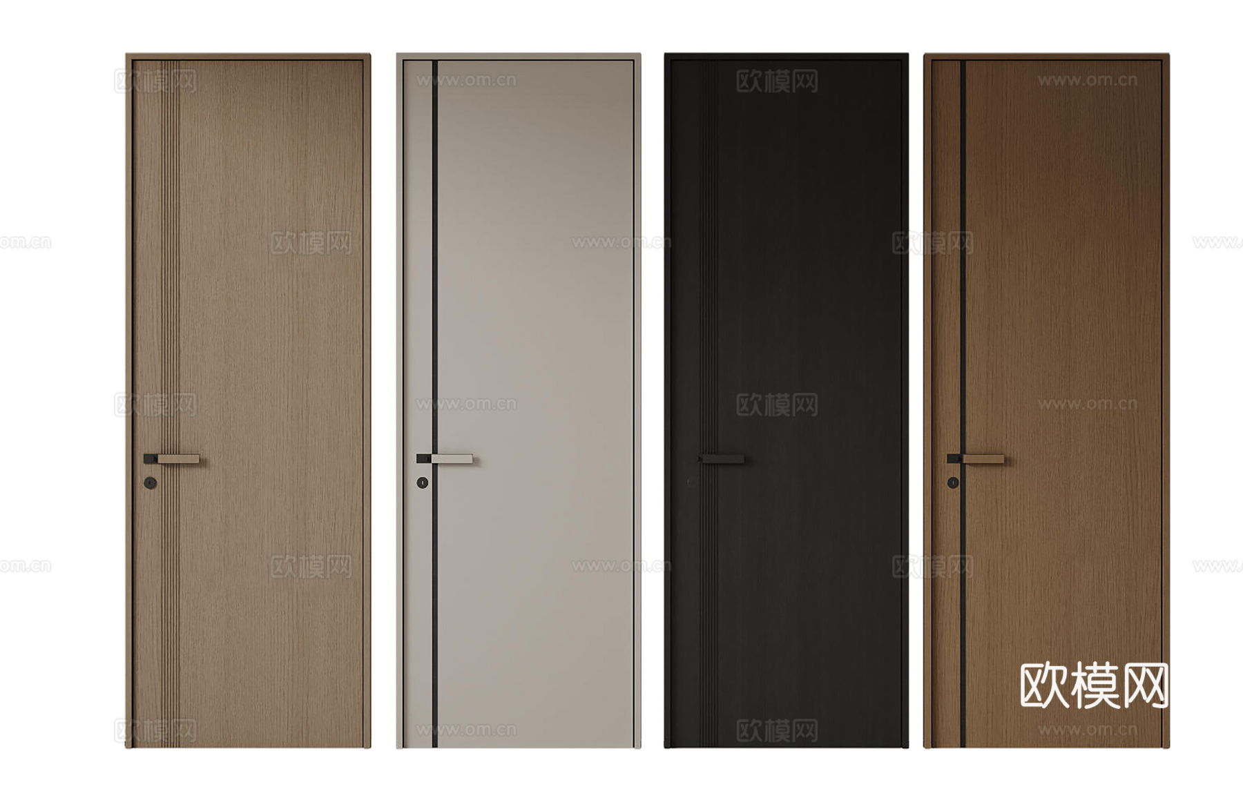 现代极简单开门 中古房间门 卧室门 平板门 实木门 平开门su模型