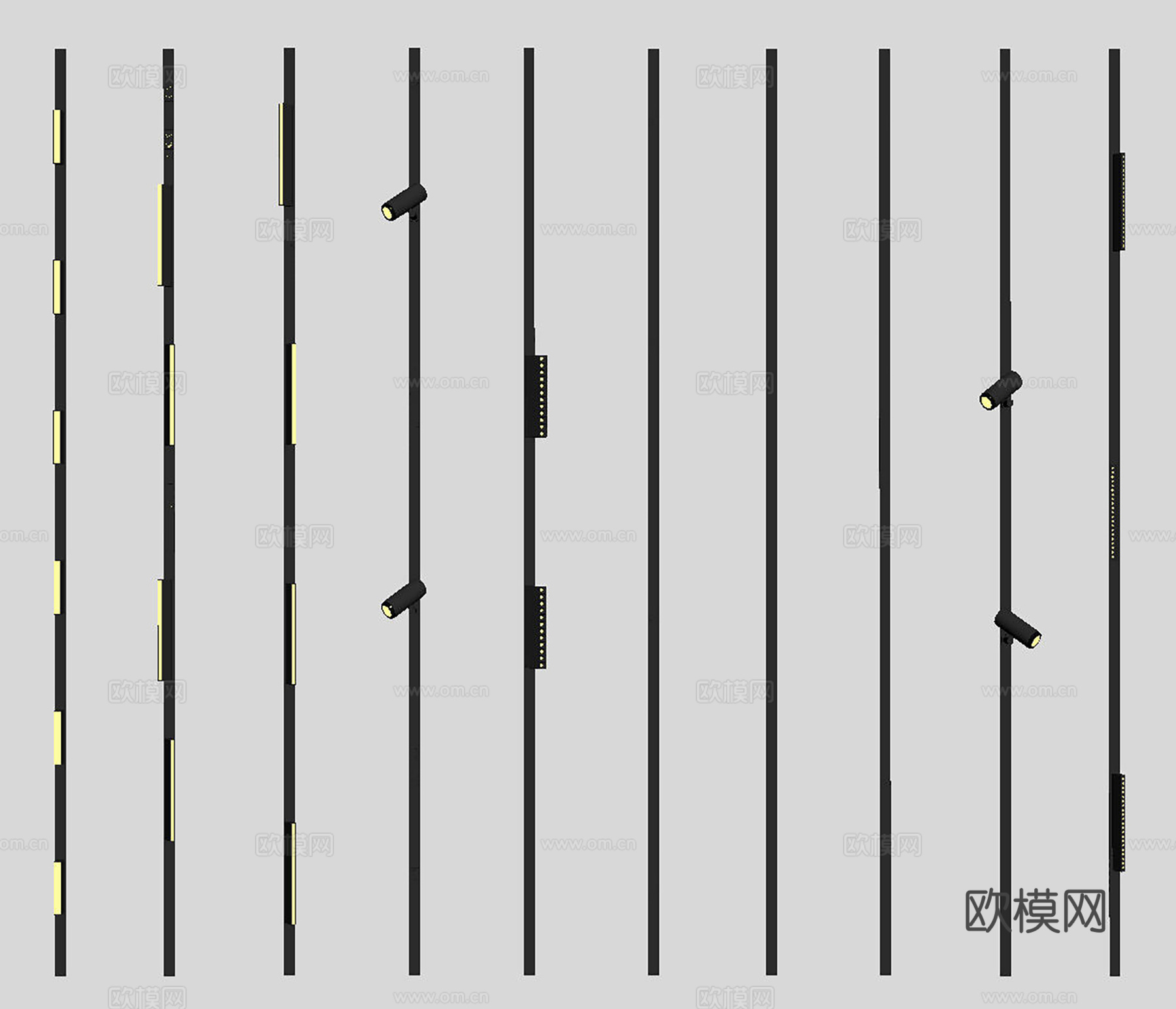 现代极简筒灯射灯 磁吸轨道射灯 明装转向射灯 线型灯 内嵌入su模型