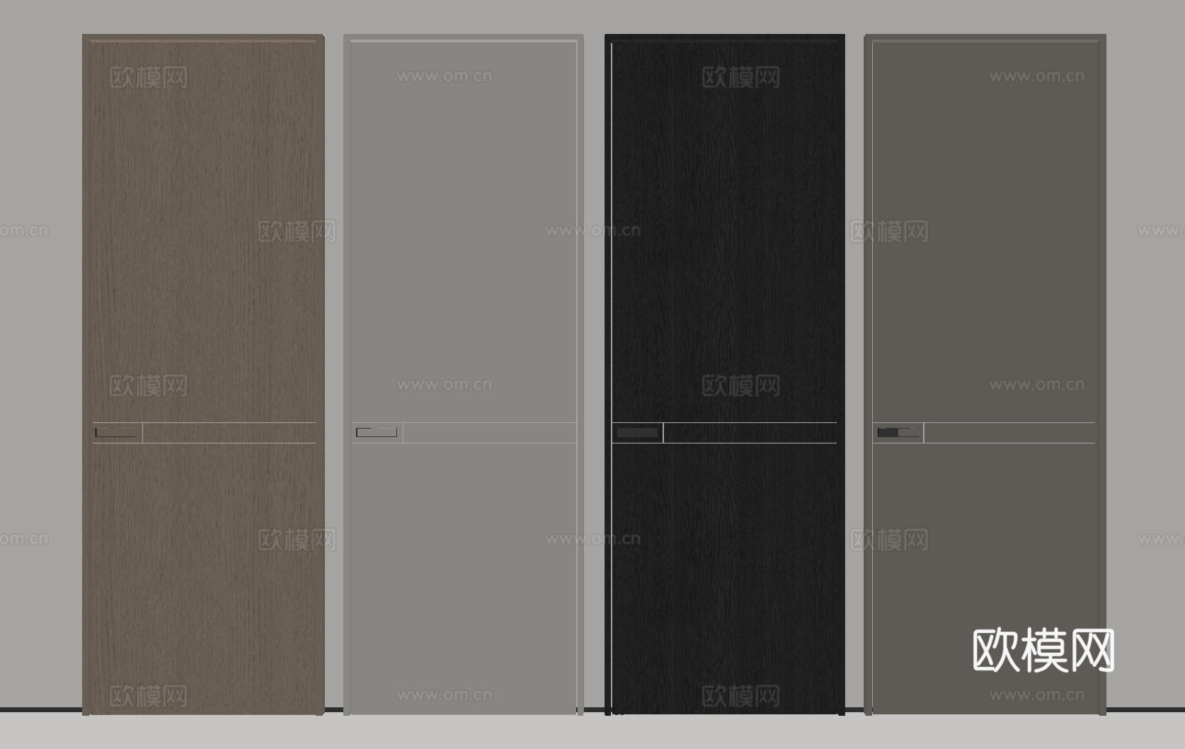 现代极简单开门 中古房间门 卧室门 平板门 实木门 平开门su模型