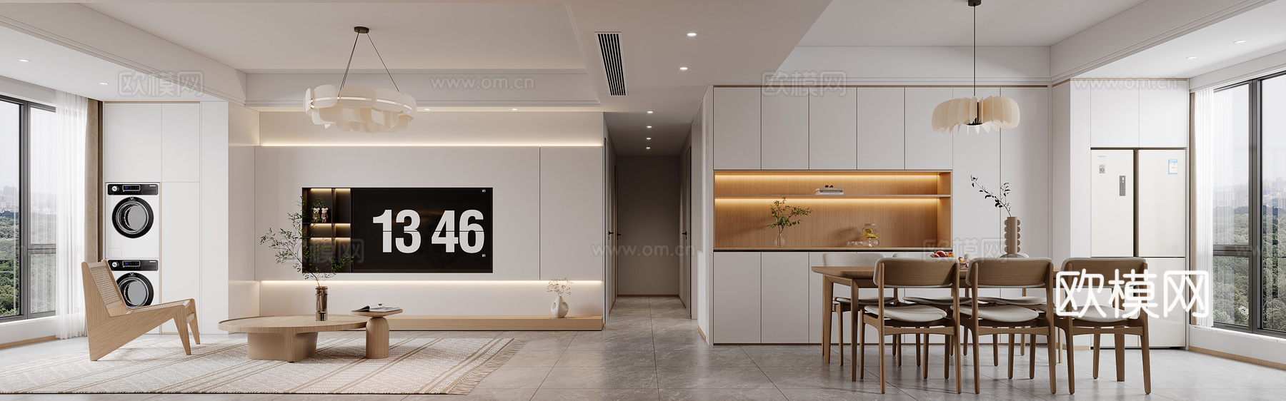 现代客餐厅3d模型下载（渲染图2）