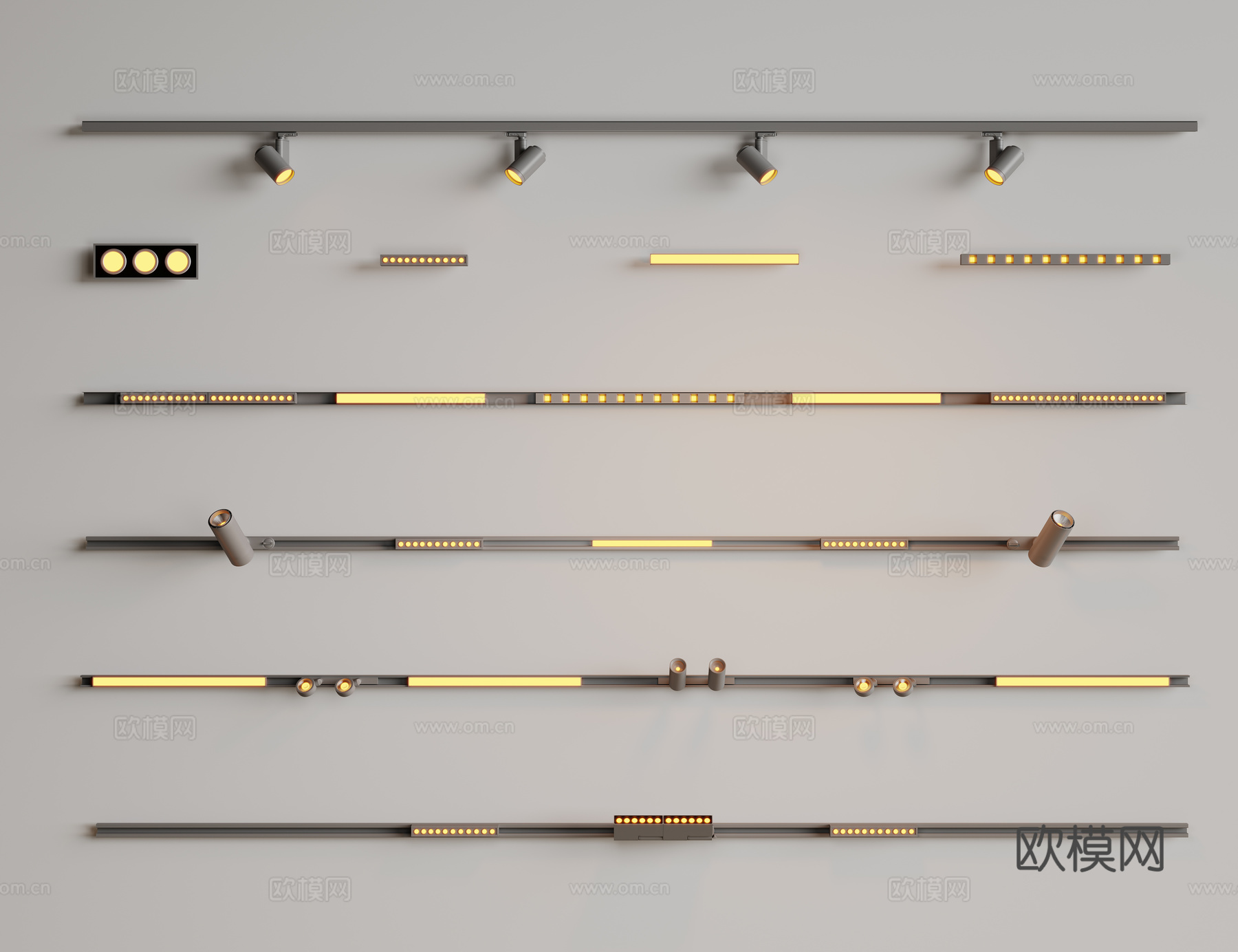 现代极简筒灯射灯 磁吸轨道射灯 明装转向射灯 线型灯 内嵌入su模型