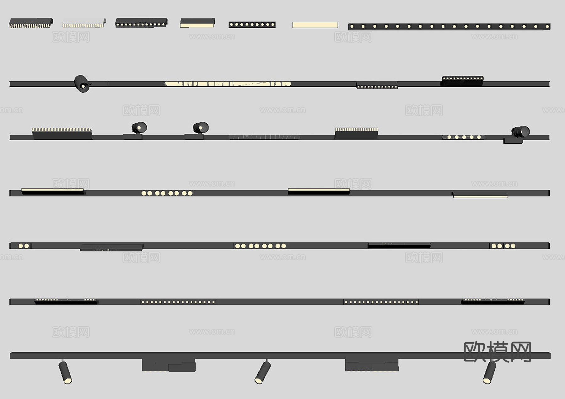 现代极简筒灯射灯 磁吸轨道射灯 明装转向射灯 线型灯 内嵌入su模型