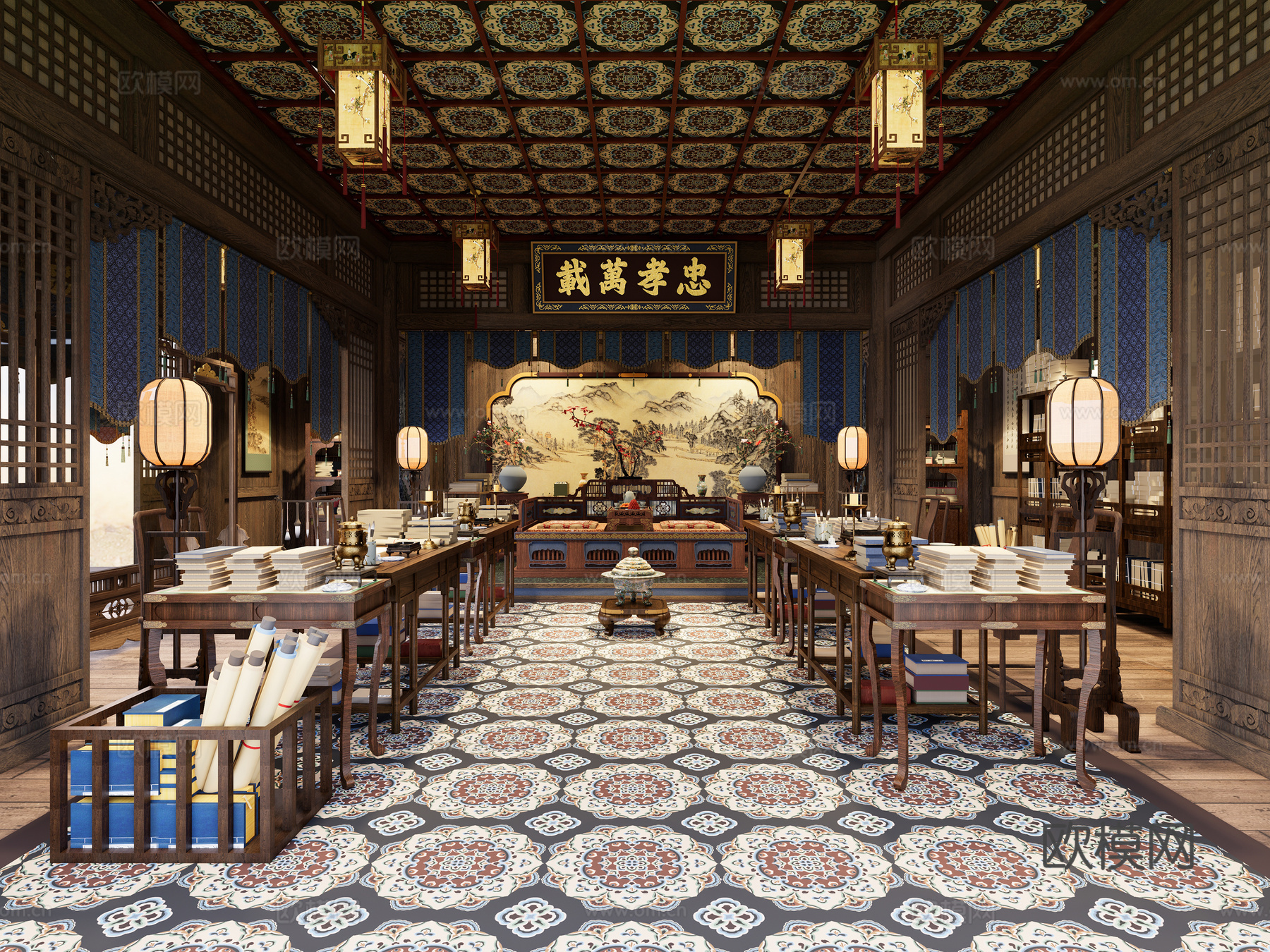 新中式中式影视 司里监 唐宋书房 中式会客厅 古风中堂 古风su模型