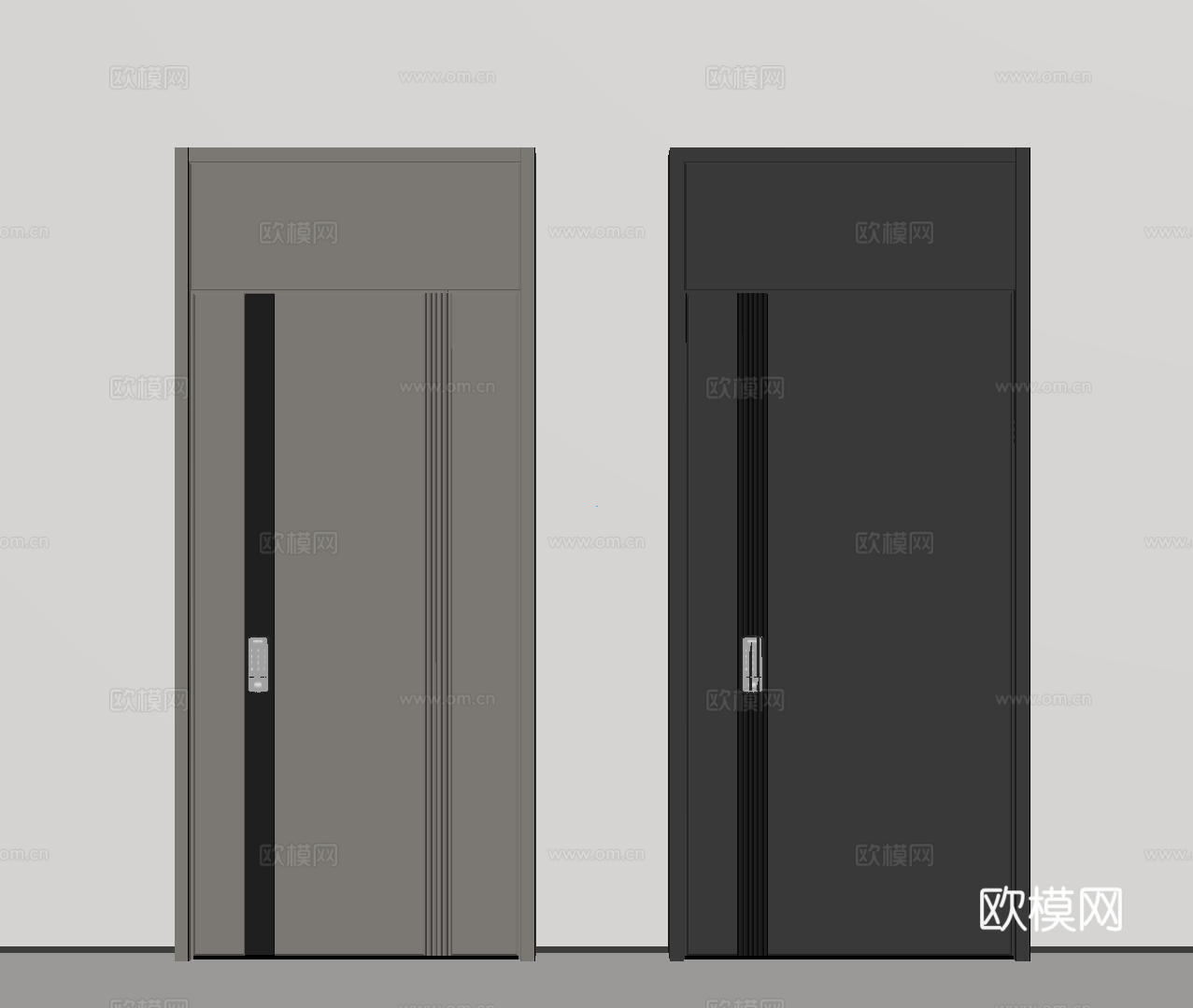 现代极简单开门 中古防盗门 通顶入户门 子母门 密码门 别墅su模型