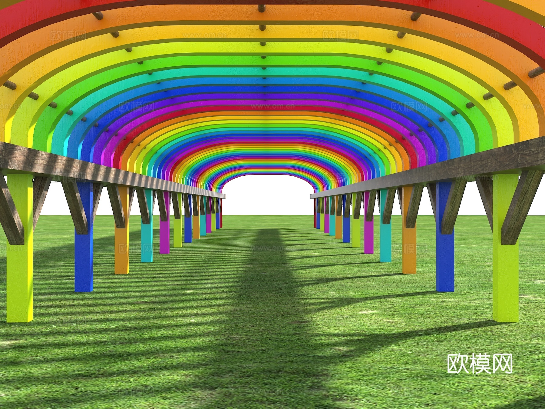 现代连廊 不锈钢廊架 彩虹廊架 网红廊架 游乐场通道 景观过3d模型