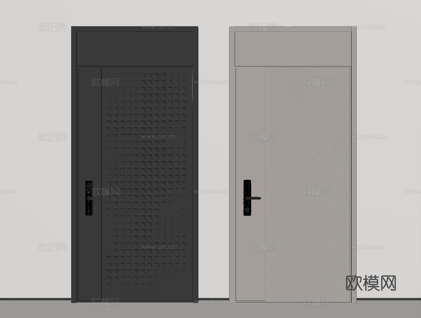 现代极简单开门 中古防盗门 通顶入户门 子母门 密码门 别墅su模型