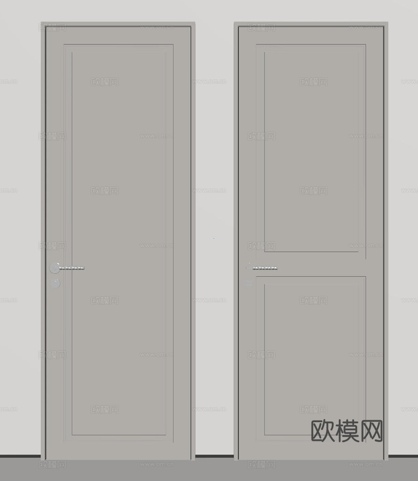 现代极简单开门 中古房间门 卧室门 平板门 实木门 平开门su模型