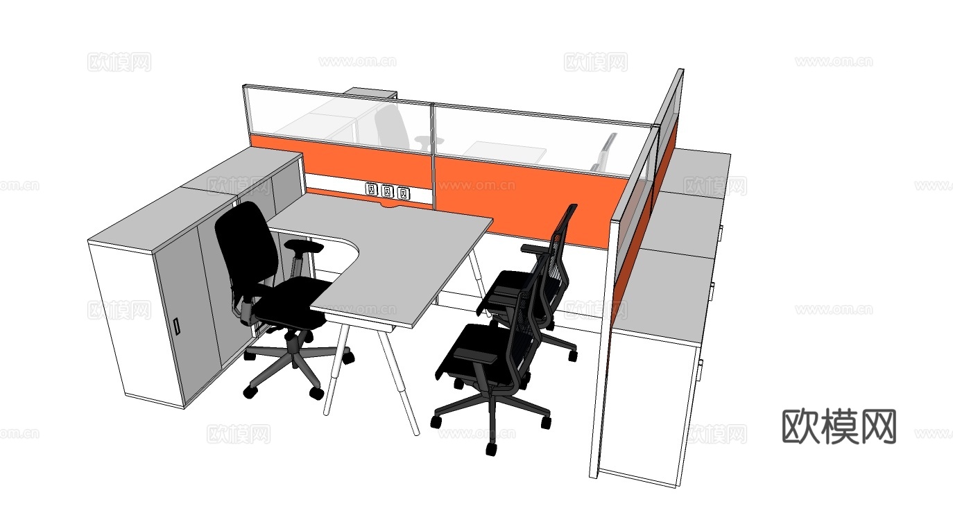 办公桌 工位 屏风卡位 办公椅 文件柜su模型