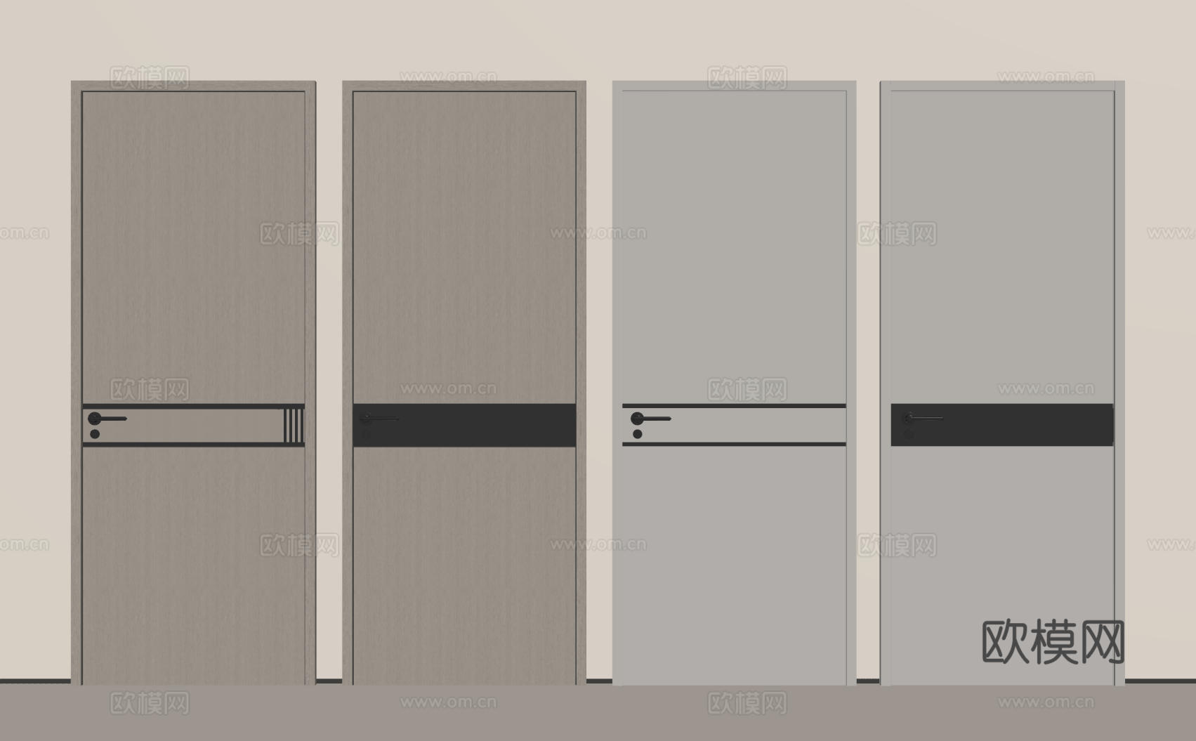 现代极简单开门 中古房间门 卧室门 平板门 实木门 平开门su模型