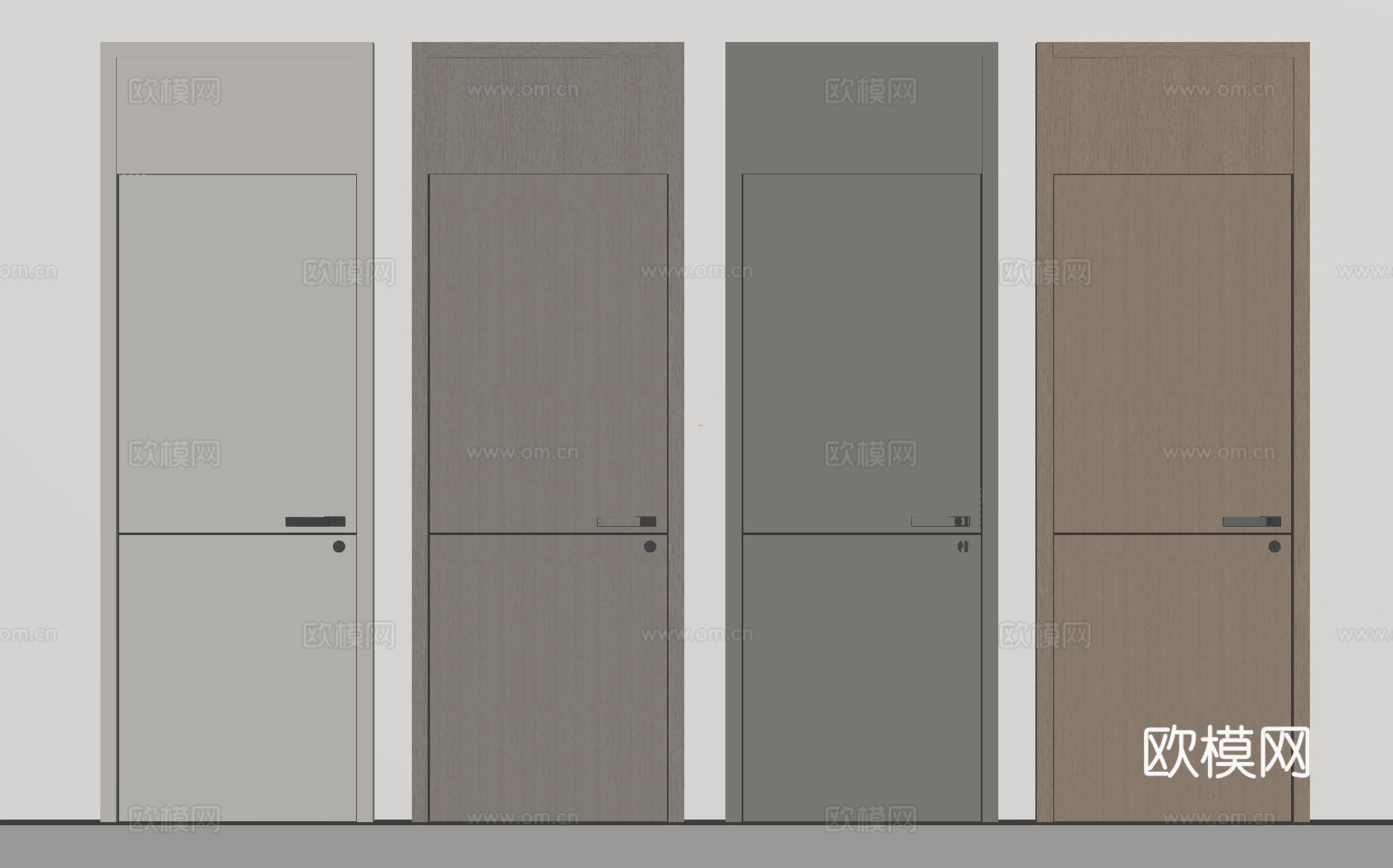 现代极简单开门 中古房间门 卧室门 平板门 实木门 平开门su模型