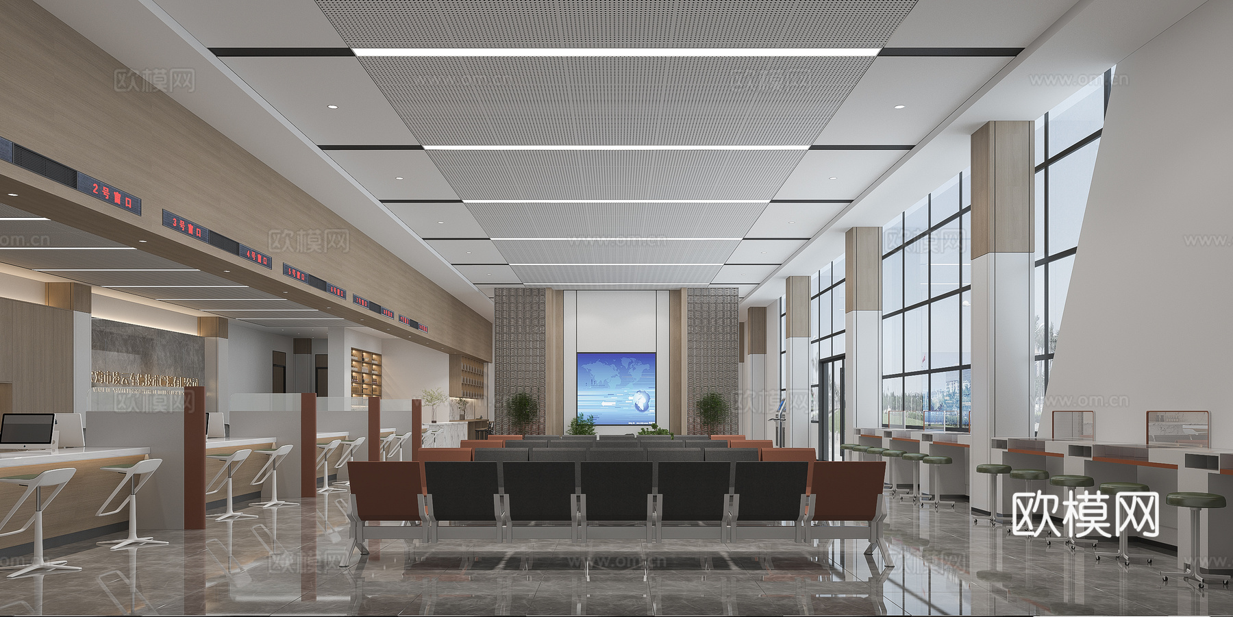办事大厅窗口等待区3d模型下载（渲染图1）