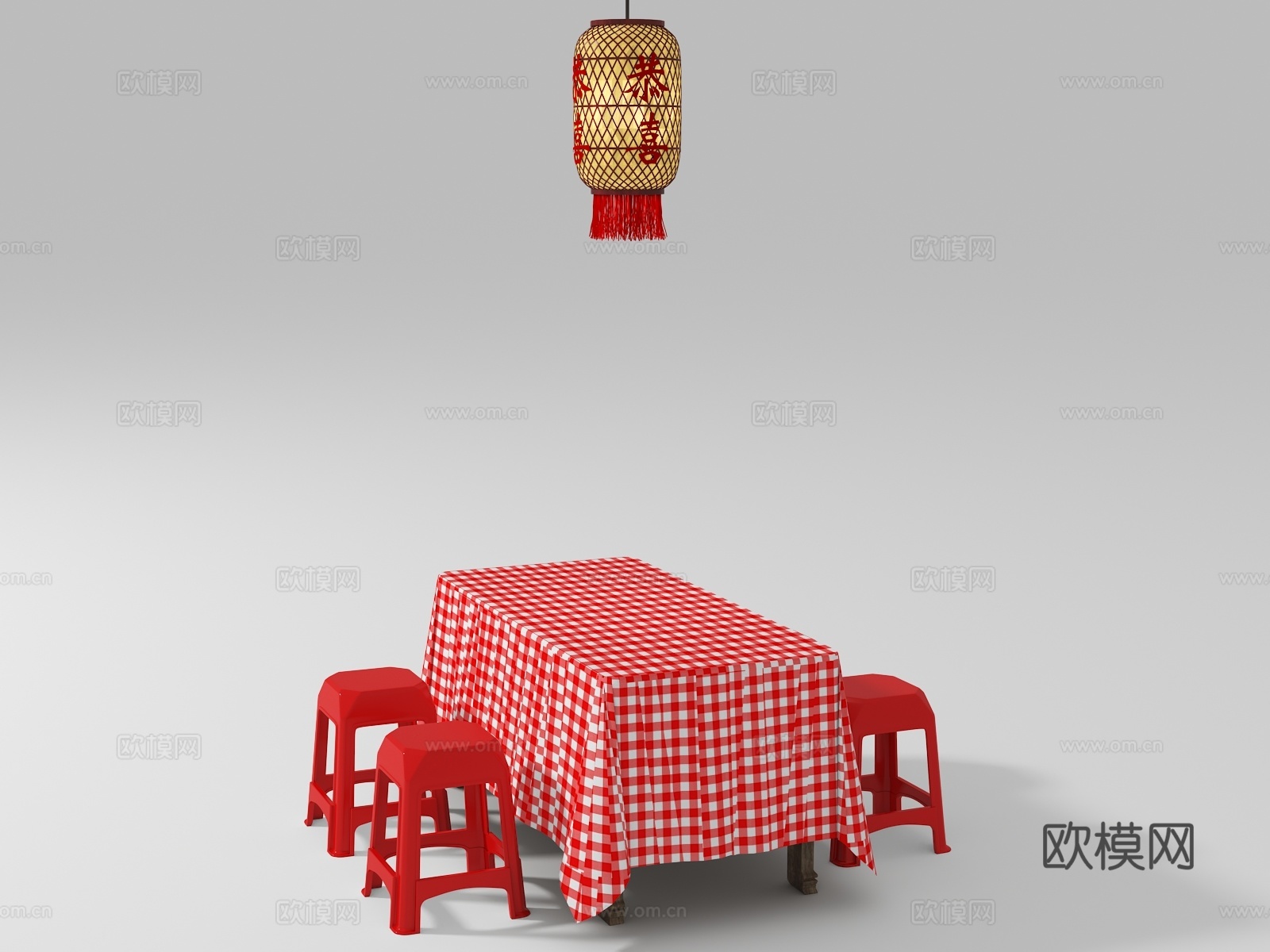 复古风 民国风餐桌组合3d模型下载