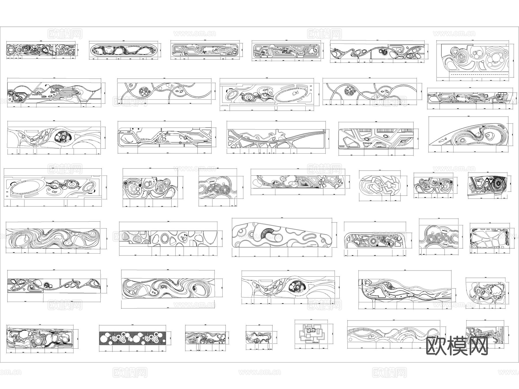13套线性带状口袋公园景观规划CAD平面布局cad施工图