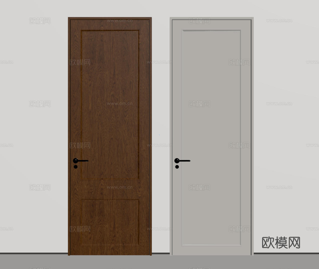 现代极简单开门 中古房间门 卧室门 平板门 实木门 平开门su模型