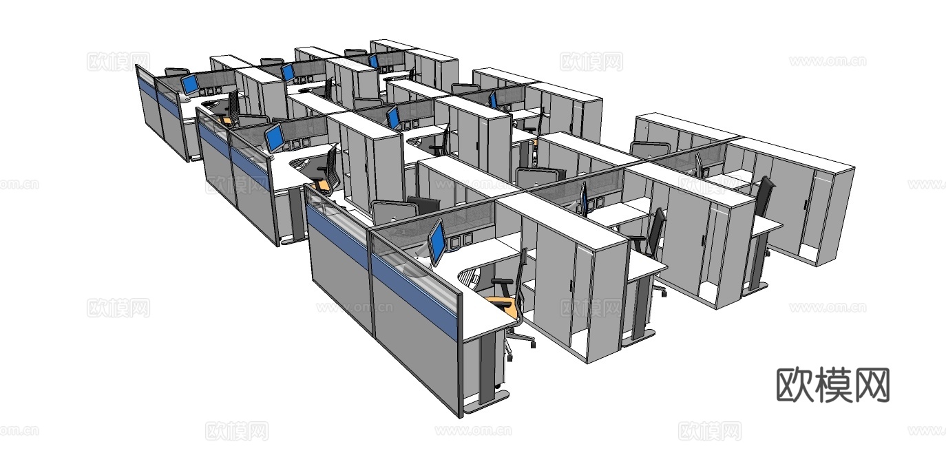 办公桌 工位 屏风卡位 办公椅 文件柜su模型