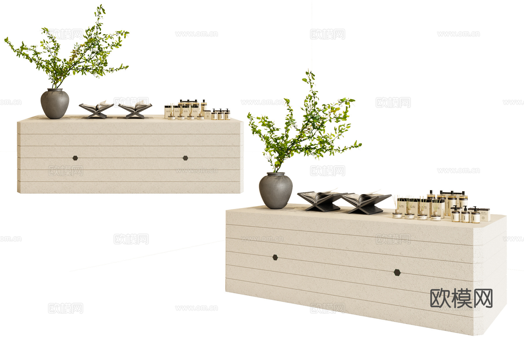 现代展台 展柜 陈列台 装饰花瓶 陈列柜su模型