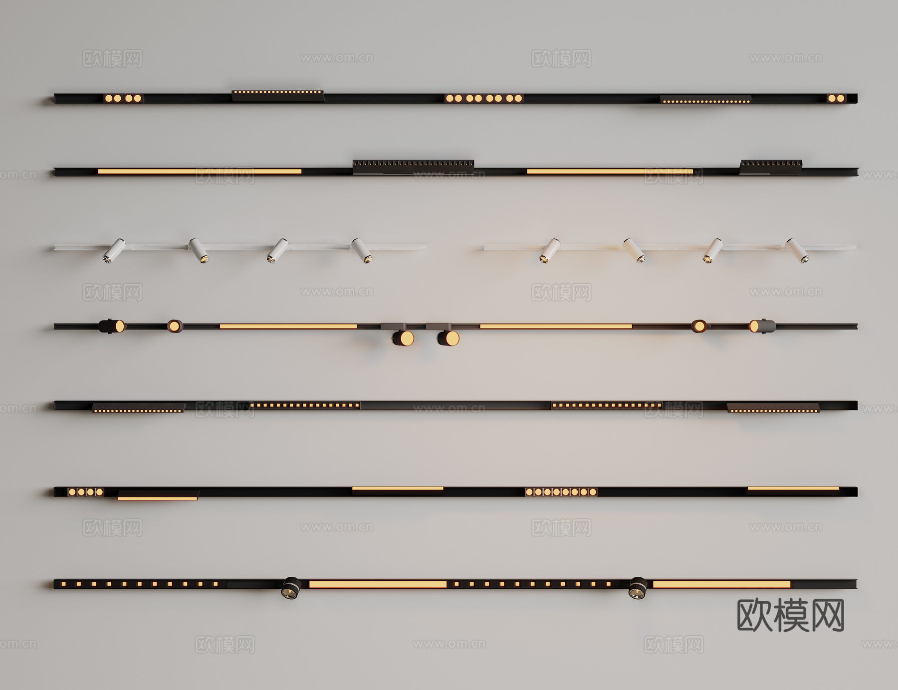 现代极简筒灯射灯 磁吸轨道射灯 明装转向射灯 线型灯 内嵌入su模型