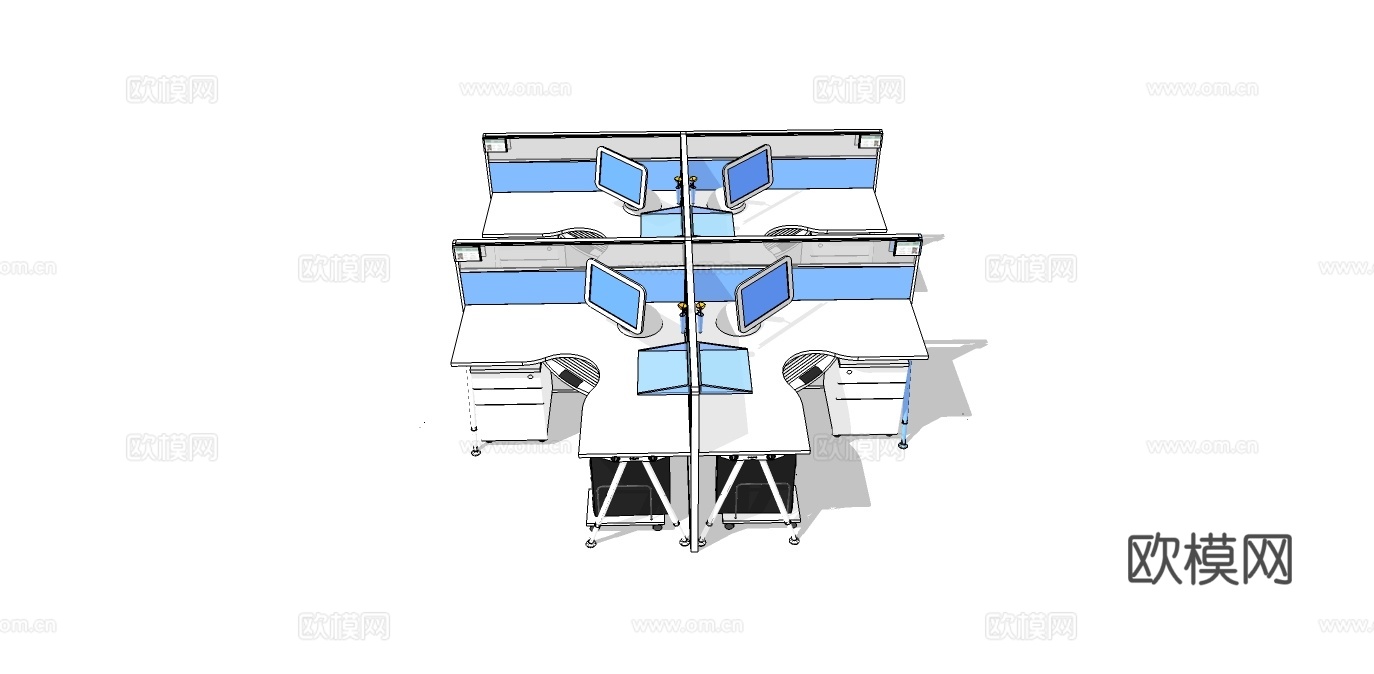 办公桌 工位 屏风卡位 办公椅 文件柜su模型