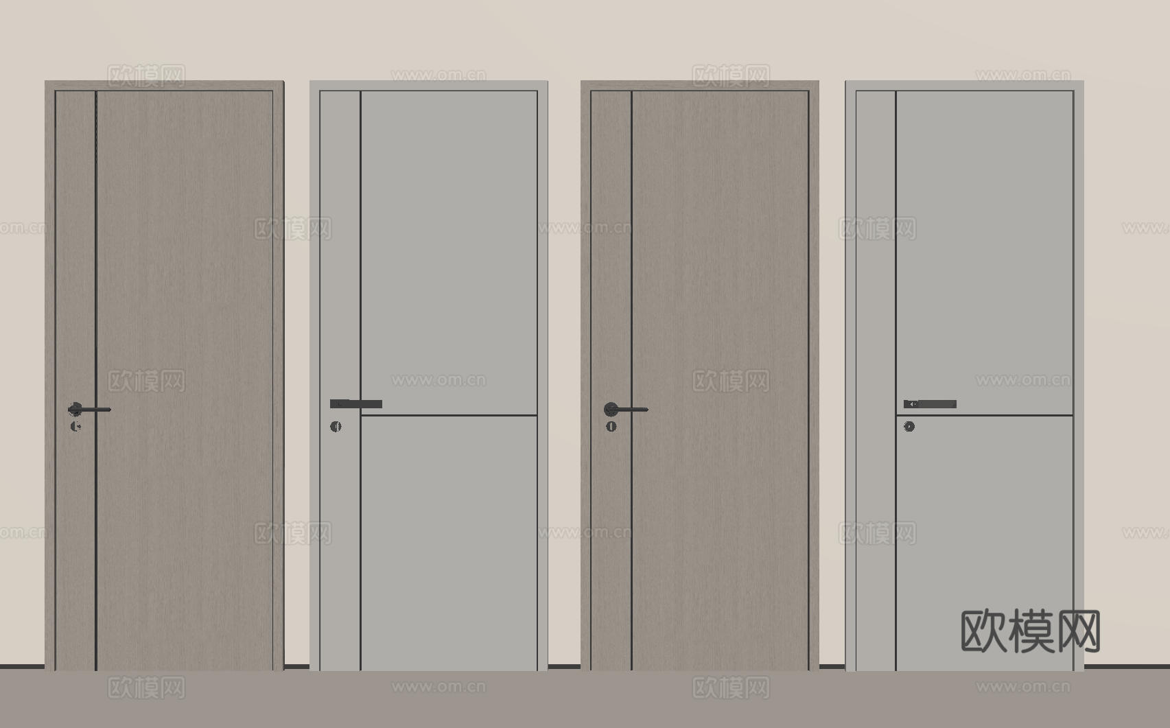 现代极简单开门 中古房间门 卧室门 平板门 实木门 平开门su模型