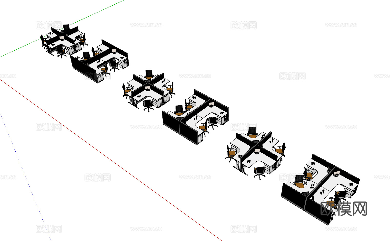 办公桌 工位 屏风卡位 办公椅 文件柜su模型