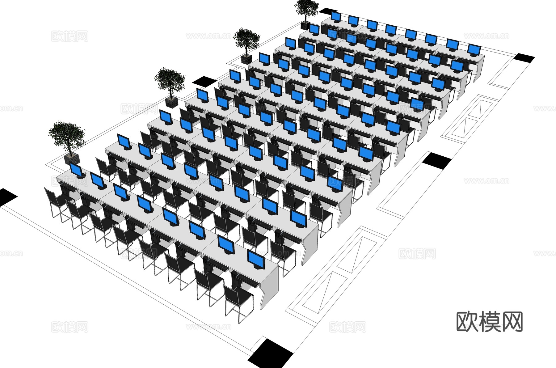 办公桌 工位 屏风卡位 办公椅 文件柜su模型