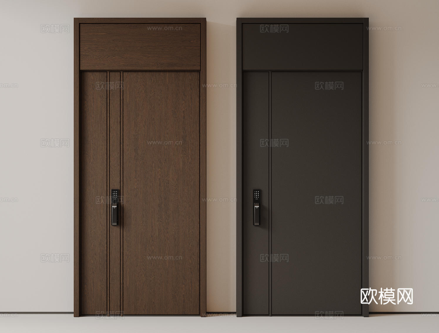 现代极简单开门 中古防盗门 通顶入户门 子母门 密码门 别墅su模型下载（渲染图1）