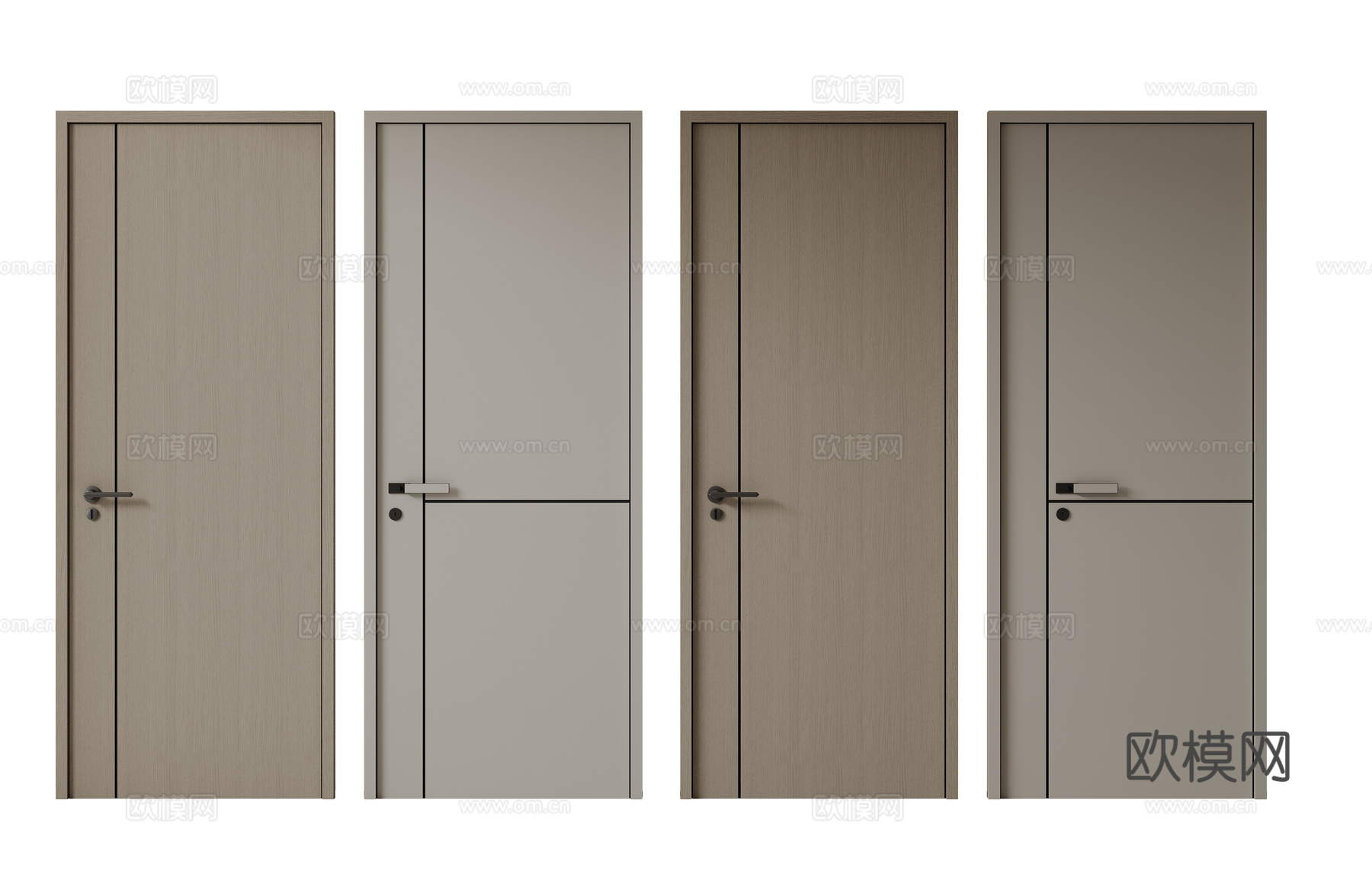 现代极简单开门 中古房间门 卧室门 平板门 实木门 平开门su模型