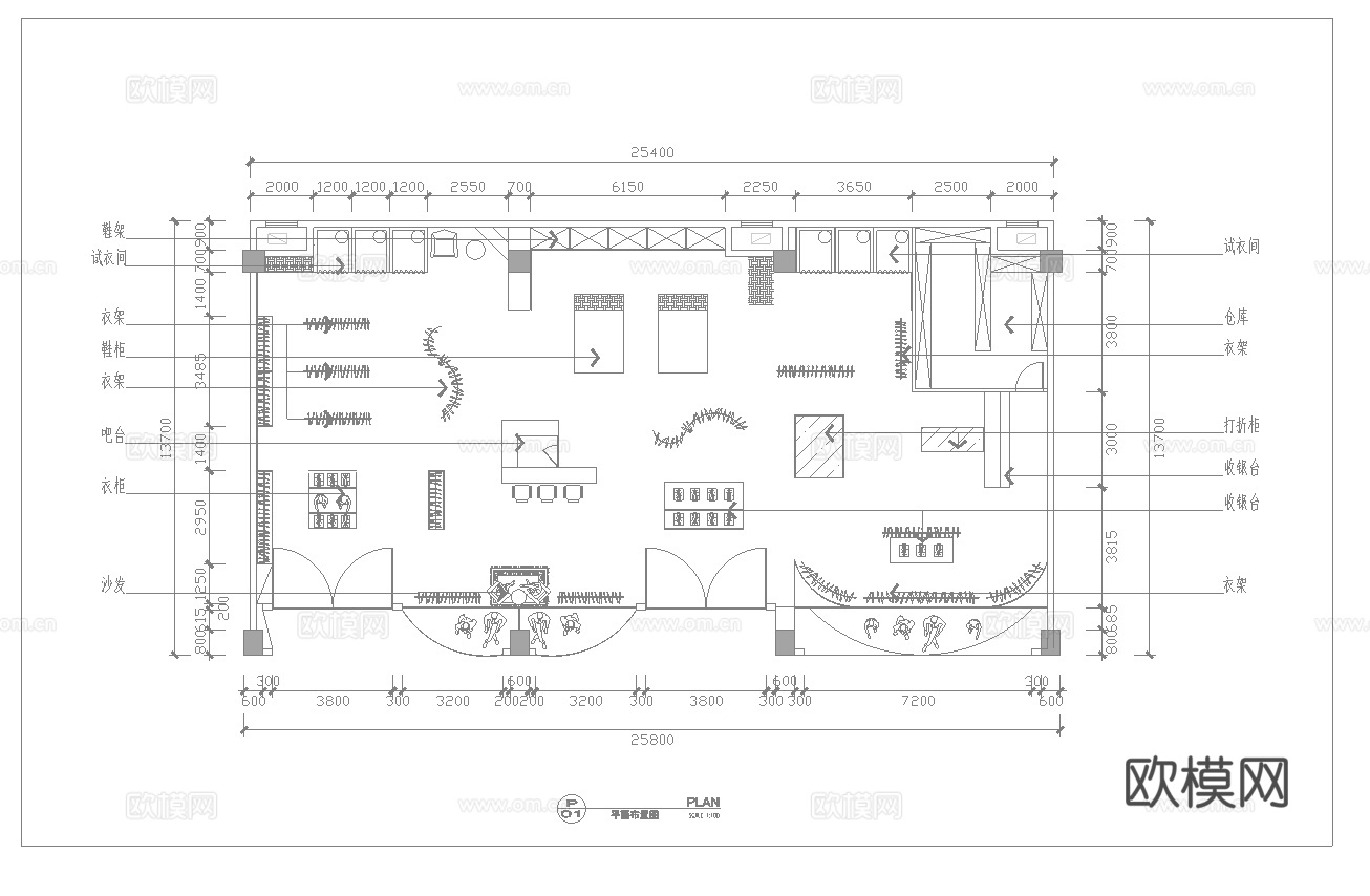 服装店专卖店 最新全套施工图 效果图合集cad施工图