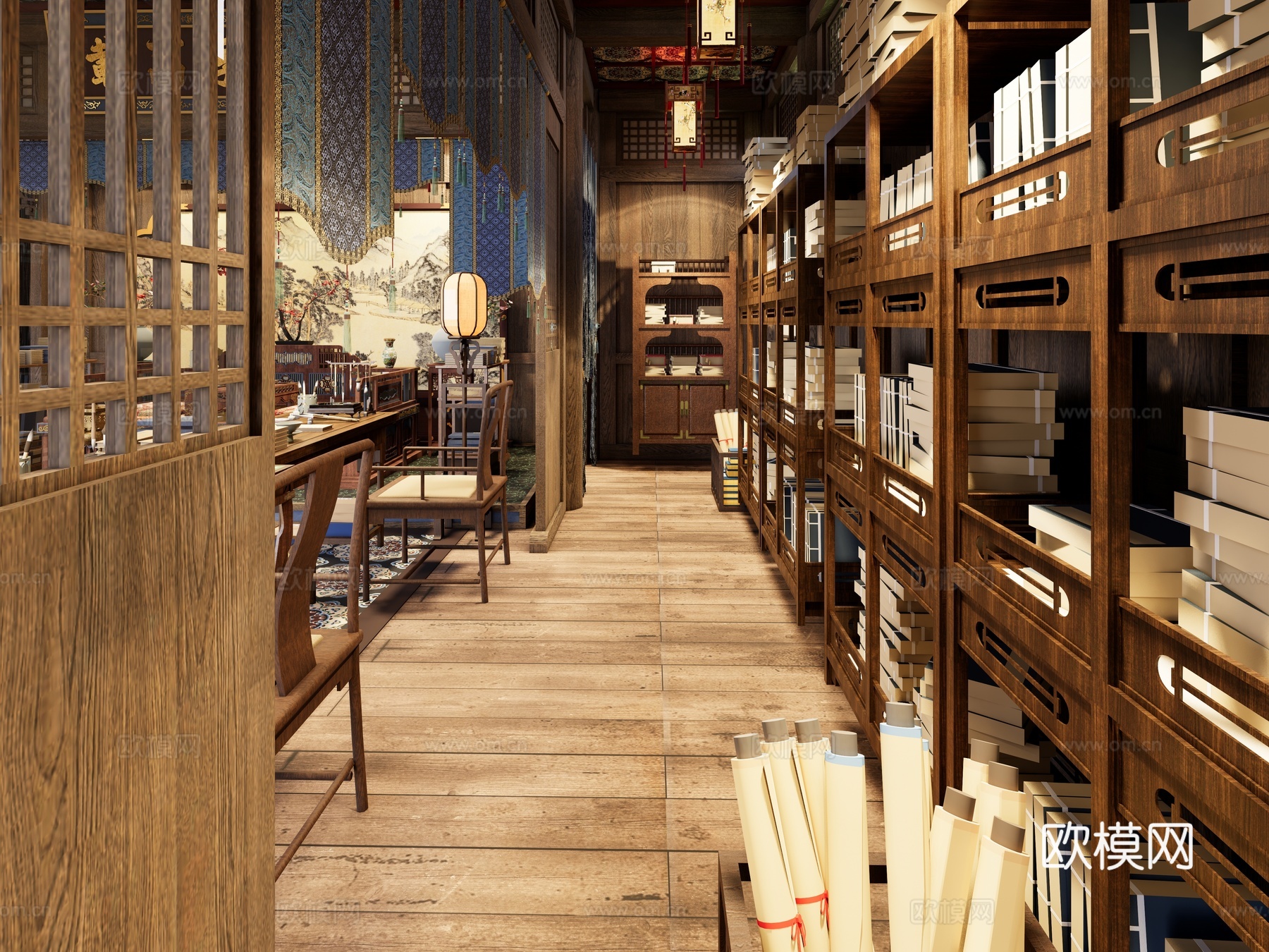 新中式中式影视 司里监 唐宋书房 中式会客厅 古风中堂 古风su模型
