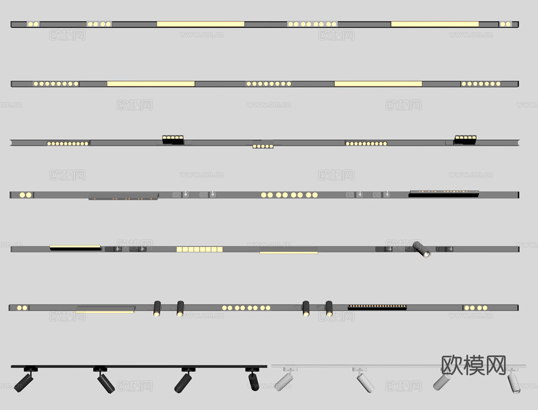 现代极简筒灯射灯 磁吸轨道射灯 明装转向射灯 线型灯 内嵌入su模型