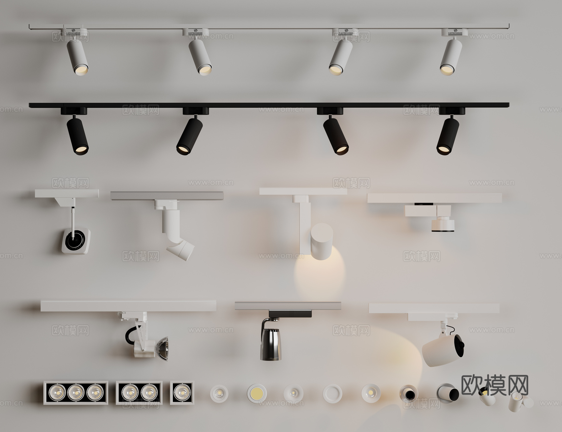现代极简筒灯射灯 磁吸轨道射灯 明装转向射灯 线型灯 内嵌入su模型