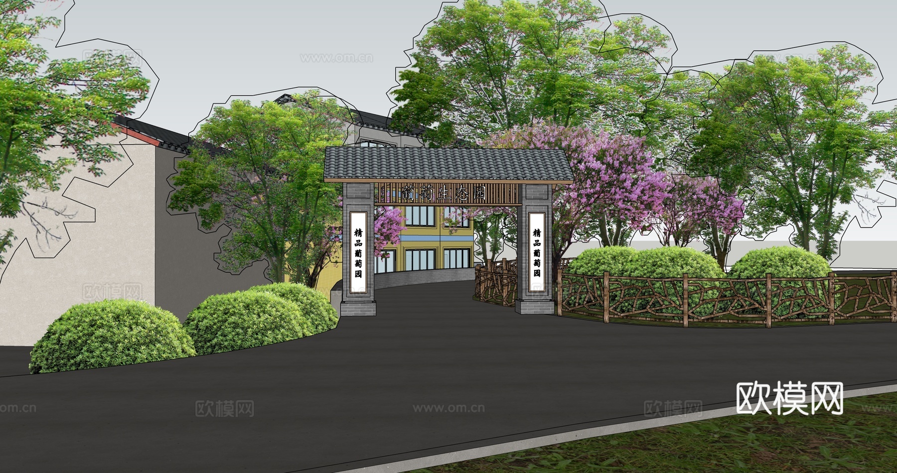 乡村产业葡萄园牌坊su模型