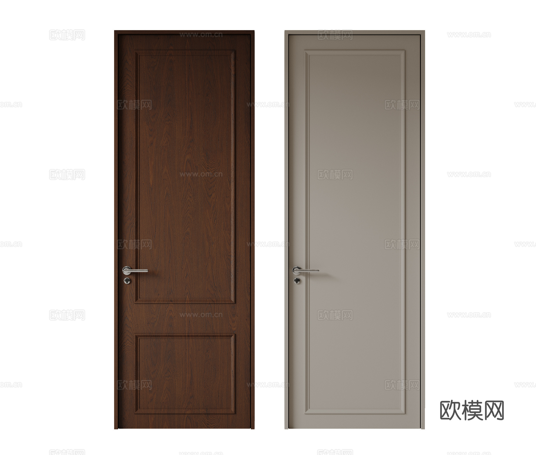 现代极简单开门 中古房间门 卧室门 平板门 实木门 平开门su模型