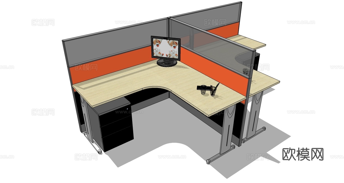 办公桌 工位 屏风卡位 办公椅 文件柜su模型
